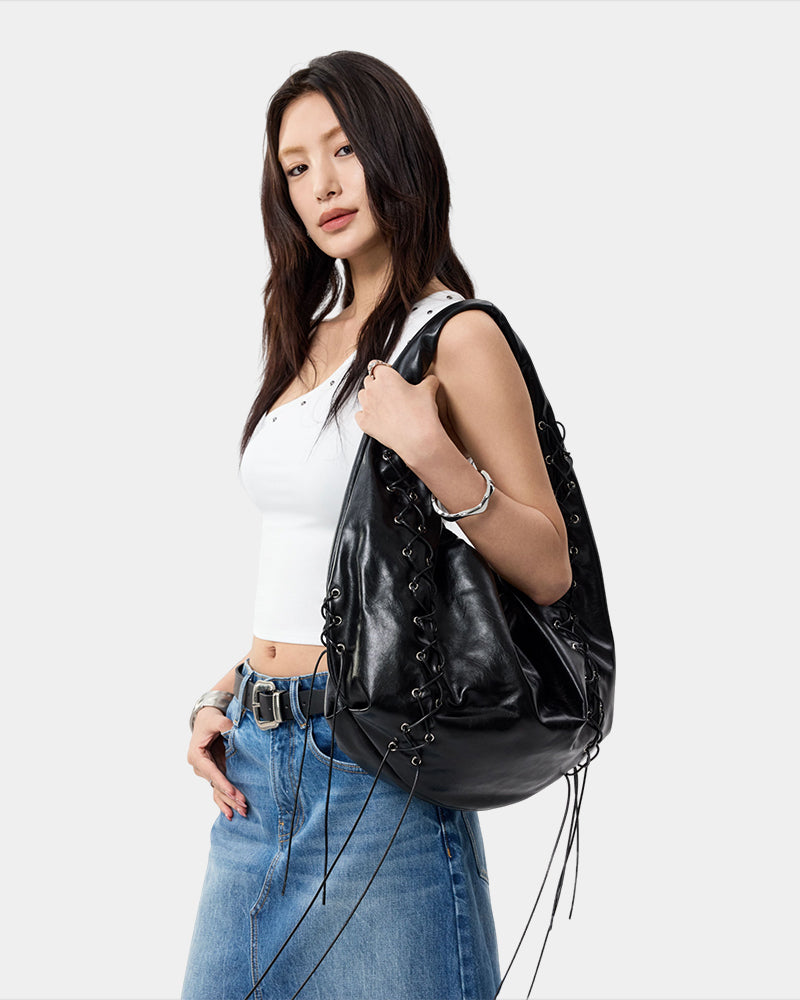 Binding Punk Hobo Bag Black